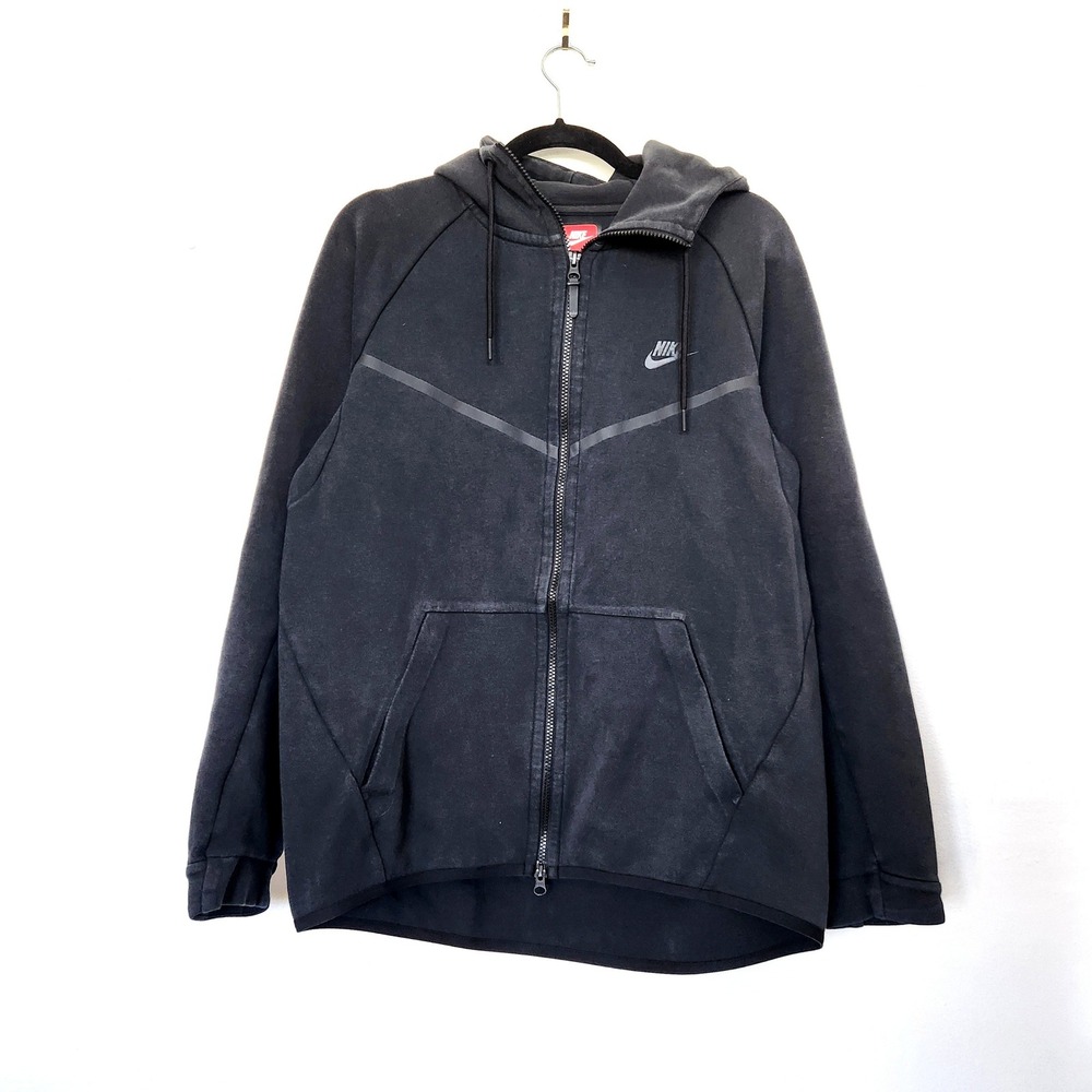 Nike Tech Fleece Zip Up Cape Hooded Sweatshirt Black Cotton Mens L 805144-010